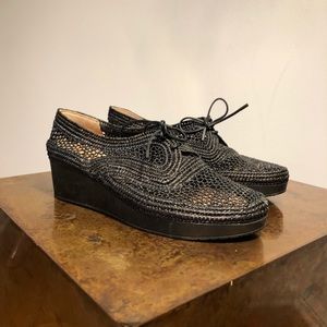 NEW Robert Clergerie Blk Woven Platform Shoes 7.5